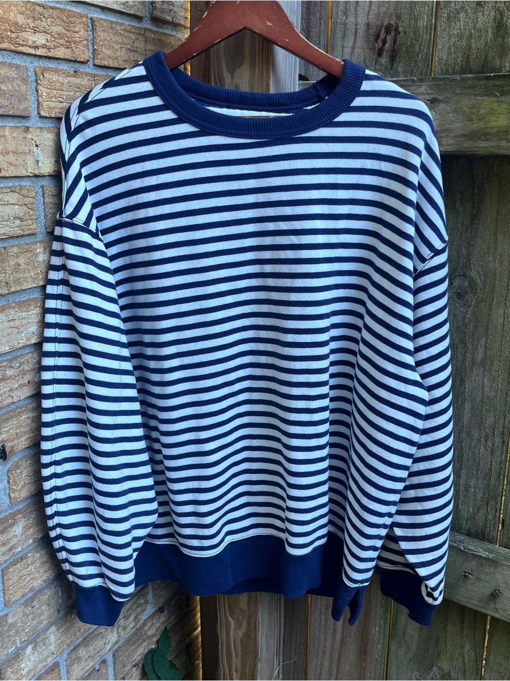 aerie Navy and White Striped Crewneck Sweatshirt